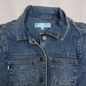 Duplex Casual Button Up Long Sleeve Denim Jean Jacket Womens Size PS Blue
